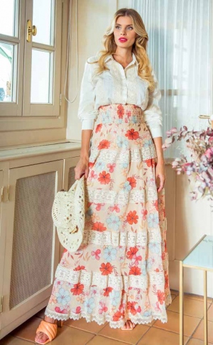 FALDA LARGA FLORAL ENCAJE -...
