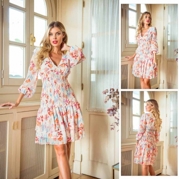 VESTIDO FLORAL ABULLONADO - ENCANDILATA