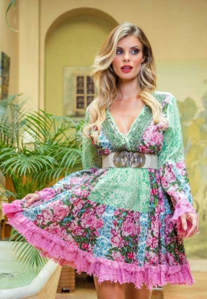 VESTIDO FLORAL BORDADO -...