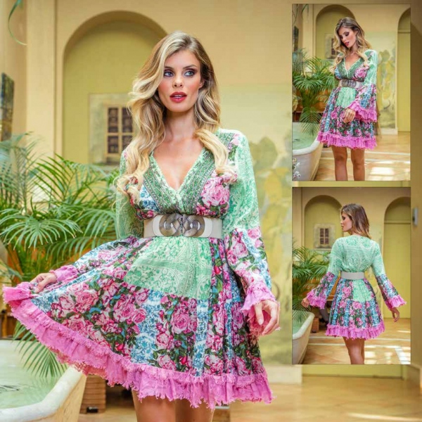 VESTIDO FLORAL BORDADO - ENCANDILATA