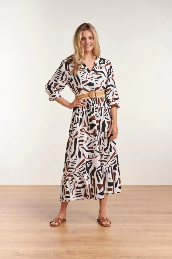 VESTIDO MIDI ABSTRACTO BLANCO Y NEGRO VESTIDO MIDI ABSTRACTO BLANCO Y NEGRO