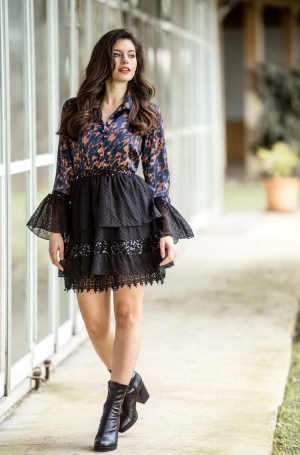 VESTIDO JASPEADO NEGRO -...