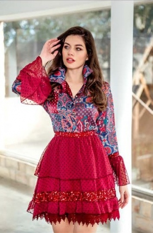 VESTIDO PAISLEY BURDEOS -...