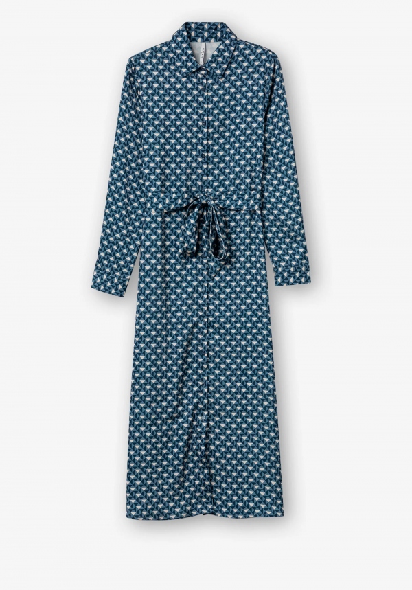 VESTIDO CAMISERO SATINADO AZUL VESTIDO CAMISERO SATINADO AZUL