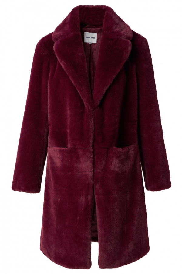 ABRIGO LARGO DE PELO BURDEOS
