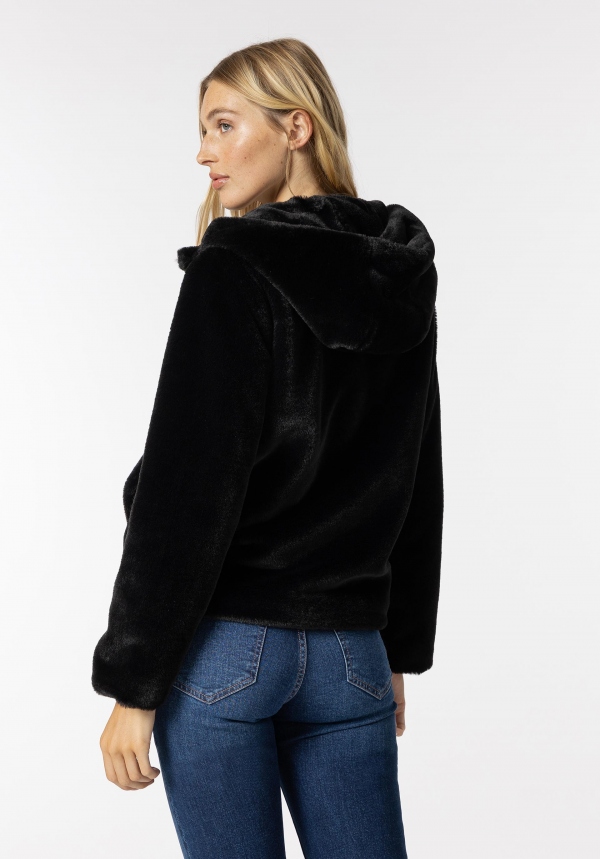 CHAQUETA DE PELO NEGRO CAPUCHA