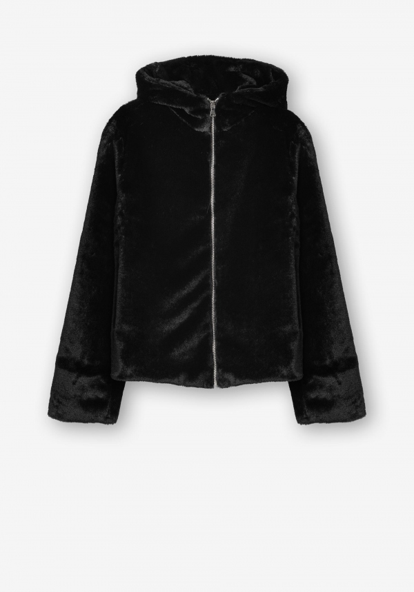 CHAQUETA DE PELO NEGRO CAPUCHA