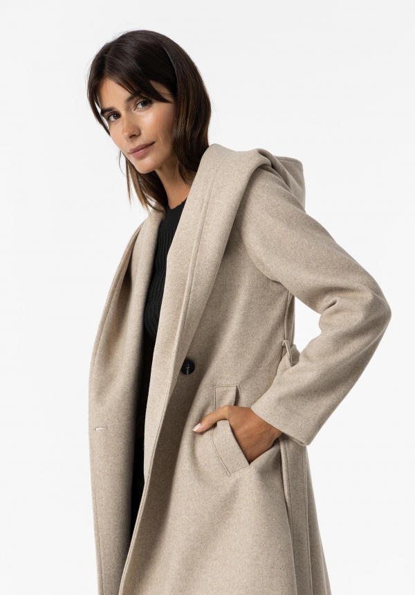 ABRIGO DE PAÑO BEIGE CAPUCHA ABRIGO DE PAÑO BEIGE CAPUCHA