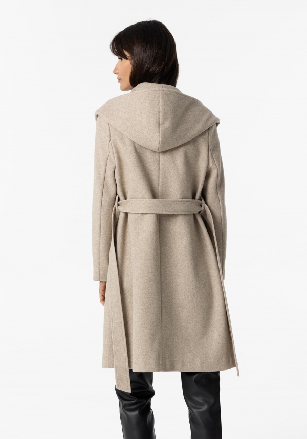ABRIGO DE PAÑO BEIGE CAPUCHA ABRIGO DE PAÑO BEIGE CAPUCHA