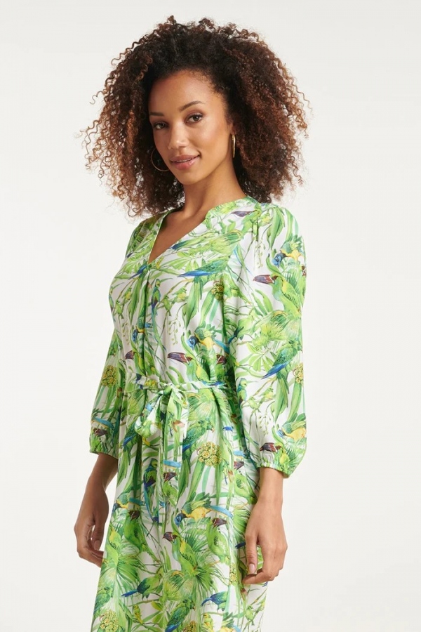 VESTIDO VERDE PAJAROS TROPICALES VESTIDO VERDE PAJAROS TROPICALES