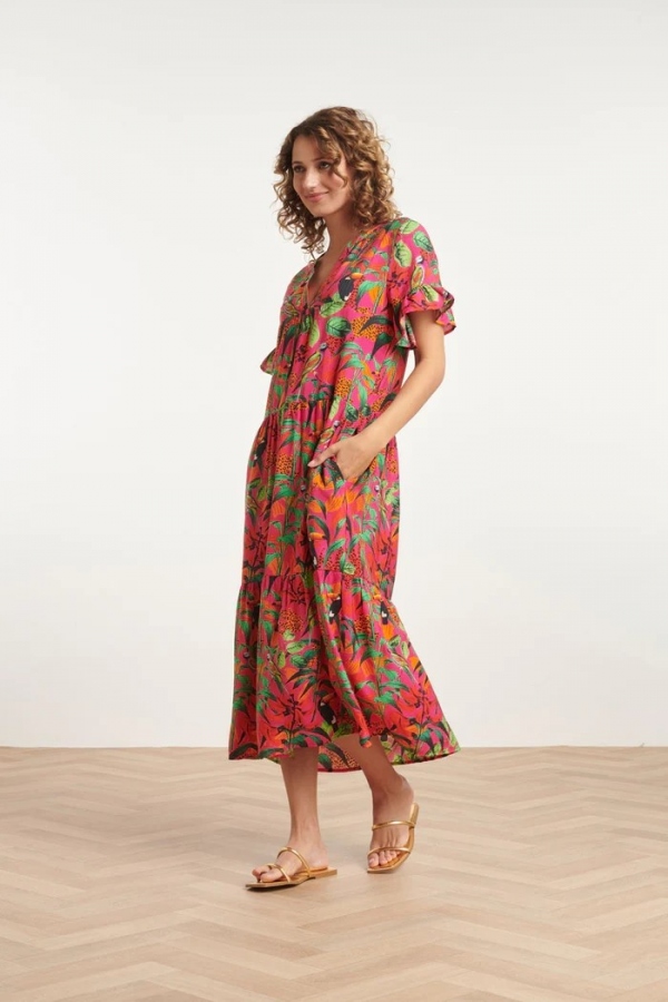 VESTIDO MIDI FUCSIA TROPICAL VESTIDO MIDI FUCSIA TROPICAL