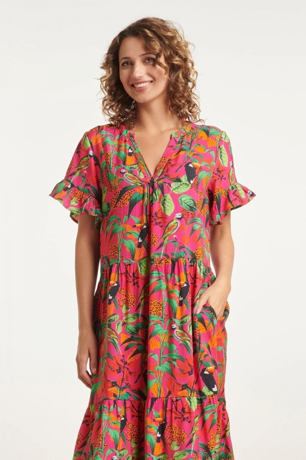 VESTIDO MIDI FUCSIA TROPICAL VESTIDO MIDI FUCSIA TROPICAL