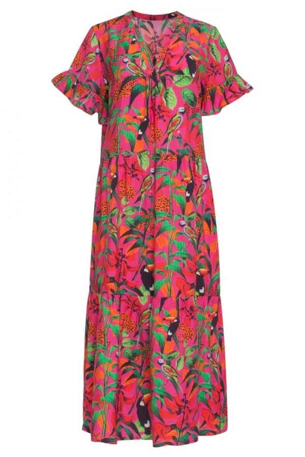 VESTIDO MIDI FUCSIA TROPICAL VESTIDO MIDI FUCSIA TROPICAL