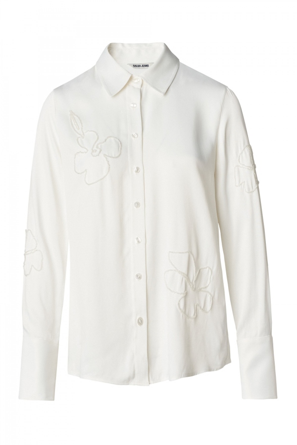 CAMISA SATINADA FLORES BLANCA CAMISA SATINADA FLORES BLANCA