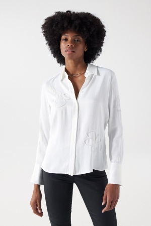 CAMISA SATINADA FLORES BLANCA