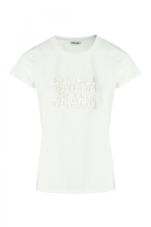 CAMISETA BLANCA MANGA CORTA LENTEJUELAS