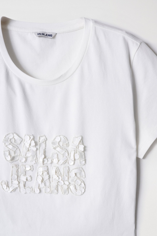 CAMISETA BLANCA MANGA CORTA LENTEJUELAS
