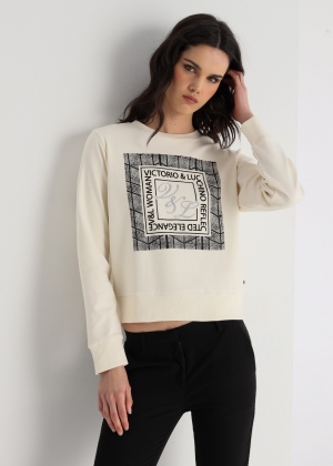 SUDADERA BEIGE PRINT V&L