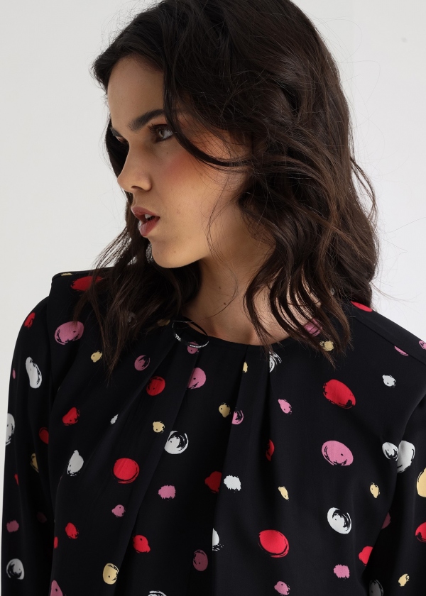 VESTIDO NEGRO LUNARES MULTICOLOR