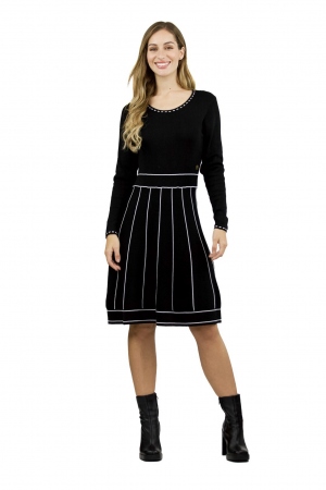 VESTIDO NEGRO RAYAS BLANCAS