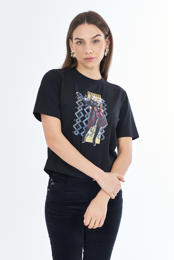 CAMISETA MANGA CORTA NEGRA PEDRERÍA CAMISETA MANGA CORTA NEGRA PEDRERÍA