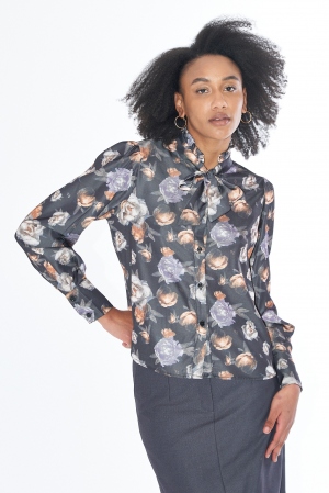 CAMISA SATÉN NEGRO FLORAL