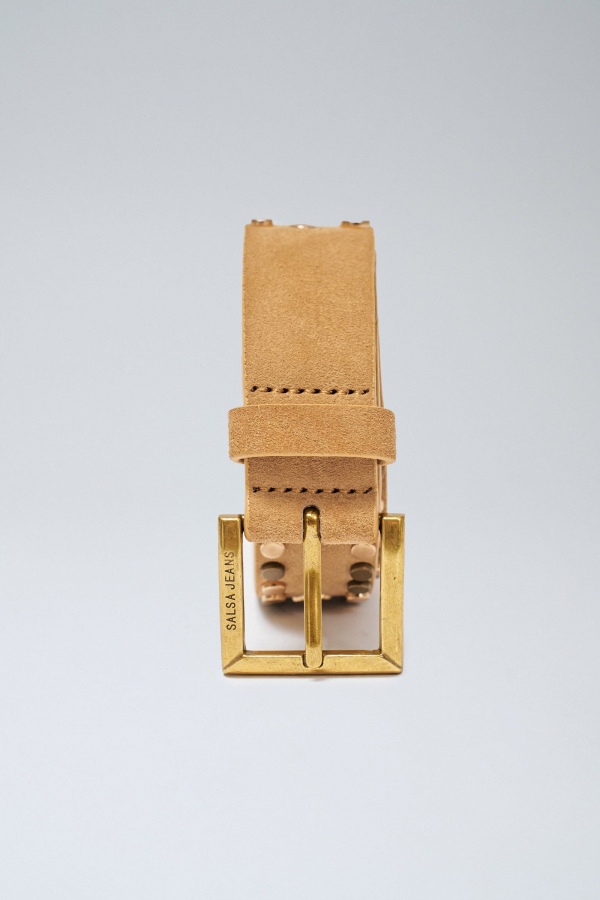 CINTURÓN DE CUERO BEIGE TACHUELAS