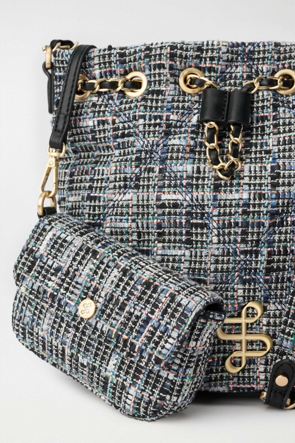 BOLSO BUCKET TWEED AZUL