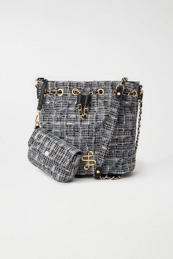 BOLSO BUCKET TWEED AZUL