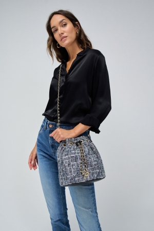 BOLSO BUCKET TWEED AZUL