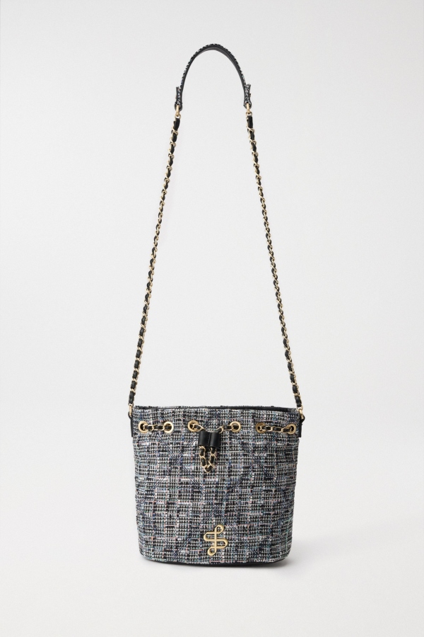 BOLSO BUCKET TWEED AZUL