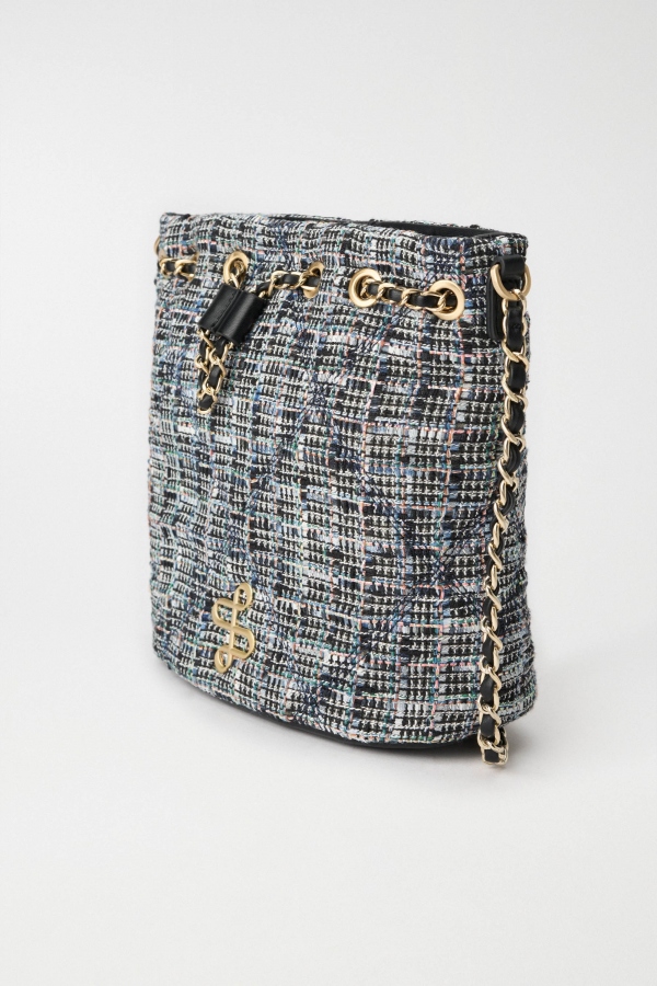 BOLSO BUCKET TWEED AZUL