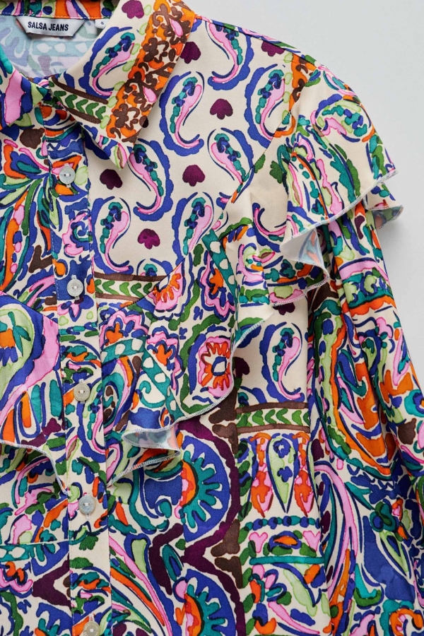 CAMISA SATÉN PASLEY MULTICOLOR VOLANTES CAMISA SATÉN PASLEY MULTICOLOR VOLANTES