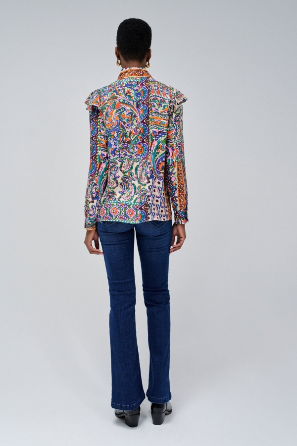 CAMISA SATÉN PASLEY MULTICOLOR VOLANTES CAMISA SATÉN PASLEY MULTICOLOR VOLANTES