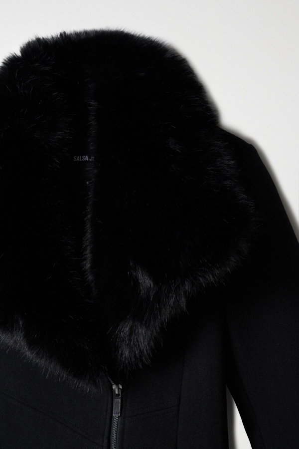 ABRIGO NEGRO DE PAÑO GRACE CON PELO