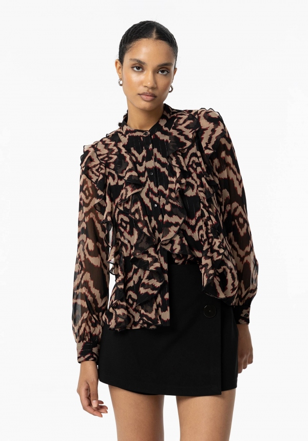 CAMISA ANIMAL PRINT MARRÓN Y NEGRO CAMISA ANIMAL PRINT MARRÓN Y NEGRO