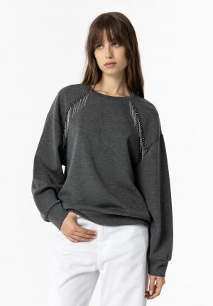 SUDADERA GRIS CON PEDRERÍA