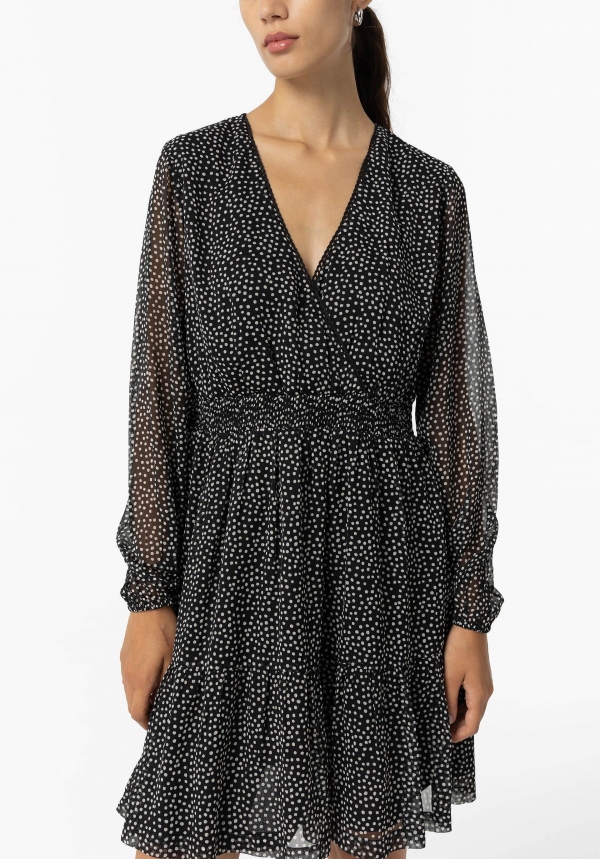 VESTIDO CRUZADO NEGRO CON LUNARES VESTIDO CRUZADO NEGRO CON LUNARES