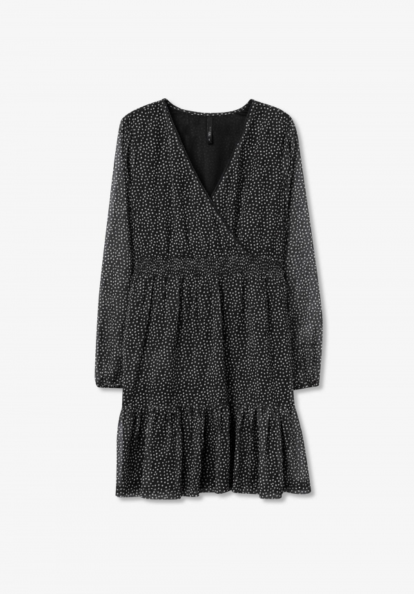 VESTIDO CRUZADO NEGRO CON LUNARES VESTIDO CRUZADO NEGRO CON LUNARES
