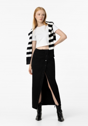FALDA MIDI DENIM NEGRA