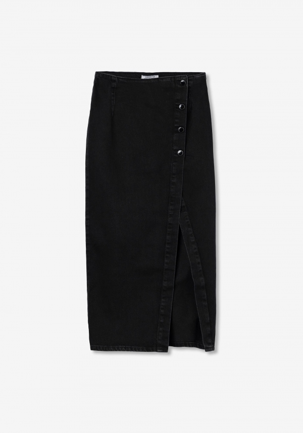 FALDA MIDI DENIM NEGRA FALDA MIDI DENIM NEGRA