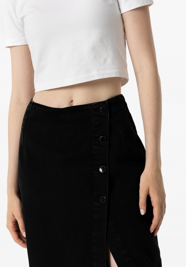 FALDA MIDI DENIM NEGRA FALDA MIDI DENIM NEGRA