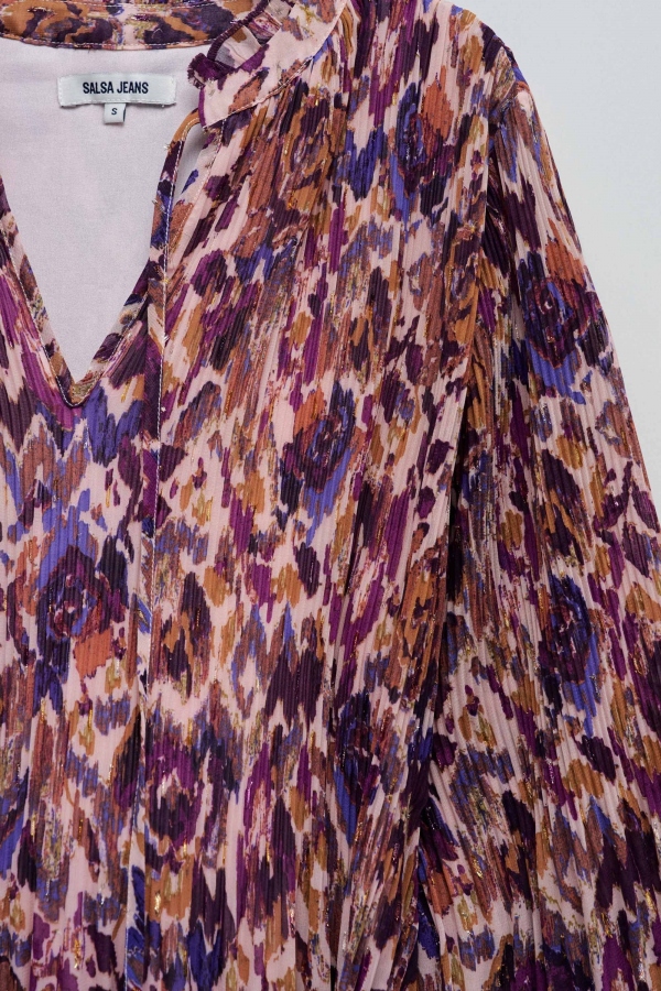 VESTIDO PLISADO MORADO CON CINTURÓN VESTIDO PLISADO MORADO CON CINTURÓN