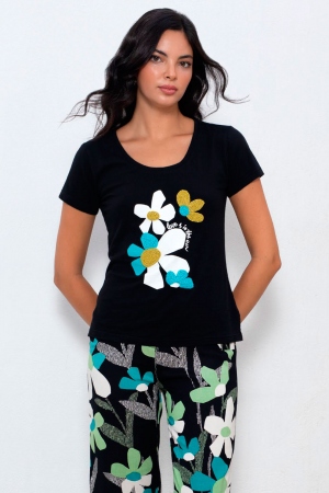 CAMISETA NEGRA FLORES