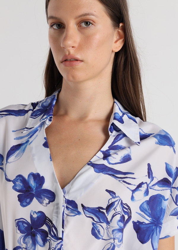 VESTIDO MIDI CAMISERO FLORES AZULES