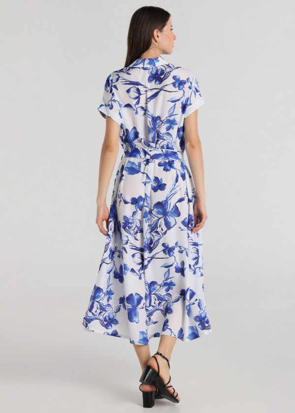 VESTIDO MIDI CAMISERO FLORES AZULES