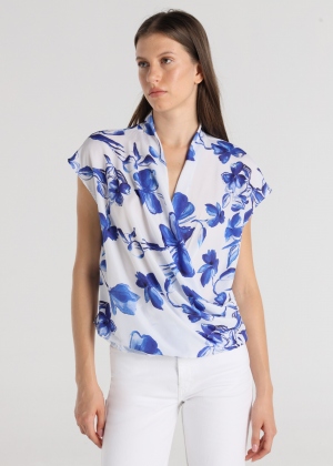 BLUSA PLISADA FLORES AZULES