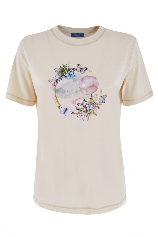 CAMISETA BEIGE MARIPOSAS CON PEDRERÍA CAMISETA BEIGE MARIPOSAS CON PEDRERÍA