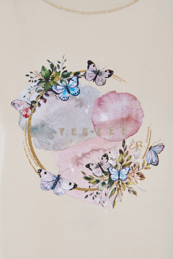 CAMISETA BEIGE MARIPOSAS CON PEDRERÍA CAMISETA BEIGE MARIPOSAS CON PEDRERÍA