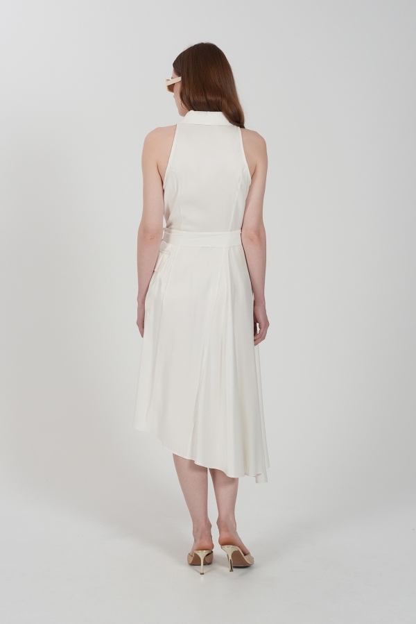 VESTIDO MIDI ASIMÉTRICO MARFIL CON... VESTIDO MIDI ASIMÉTRICO MARFIL CON...